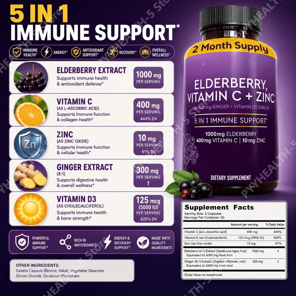 Elderberry Capsules with Vitam - Herbal Wellness Blend 评论和价格